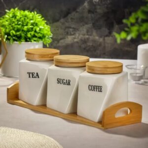3 pieces Tea, coffee, sugar with bamboo stand